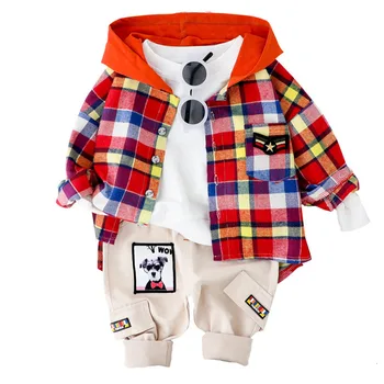 

Spring Autumn Children Clothes Suit Baby Boy Girls Lattice Hooded Shirts Pants 2Pcs/sets Toddler Cotton Clothing Kids Tracksuits