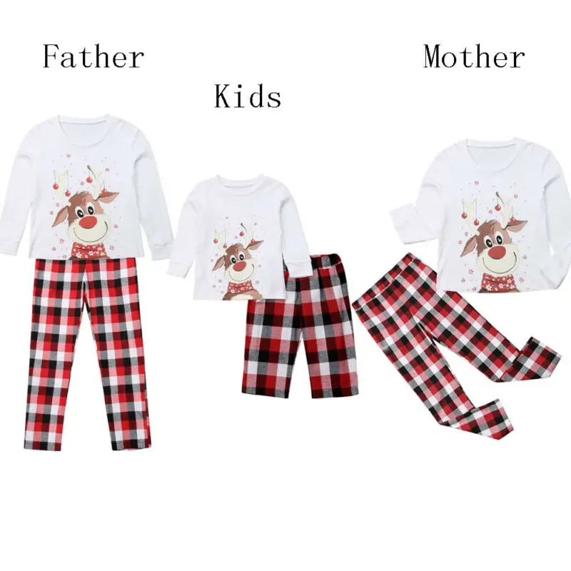 Family Matching Christmas Pajamas Set Womens Mens Kids Xmas Sleepwear Nightwear Mom Dad Children Kids Antlers Print Home Clothes