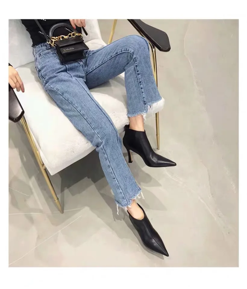 

Online Celebrity New Style 2019 Autumn & Winter Versitile Fashion Thin Boots Women's Ankle Boots Pointed-Toe Cat Documentary Boo