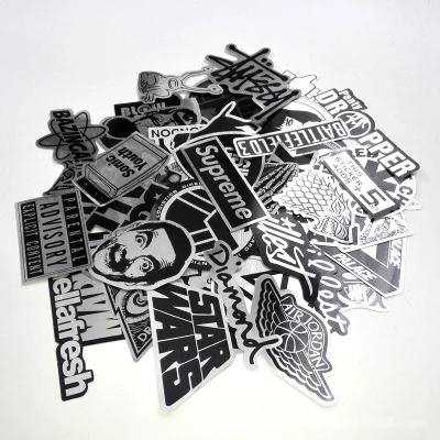 

Stickers 50pcs/Set Fashion Pattern Cool Icon Metal Color Decor For Skateboard Trunk Guitar Pad Cibycle Stationery Stickers
