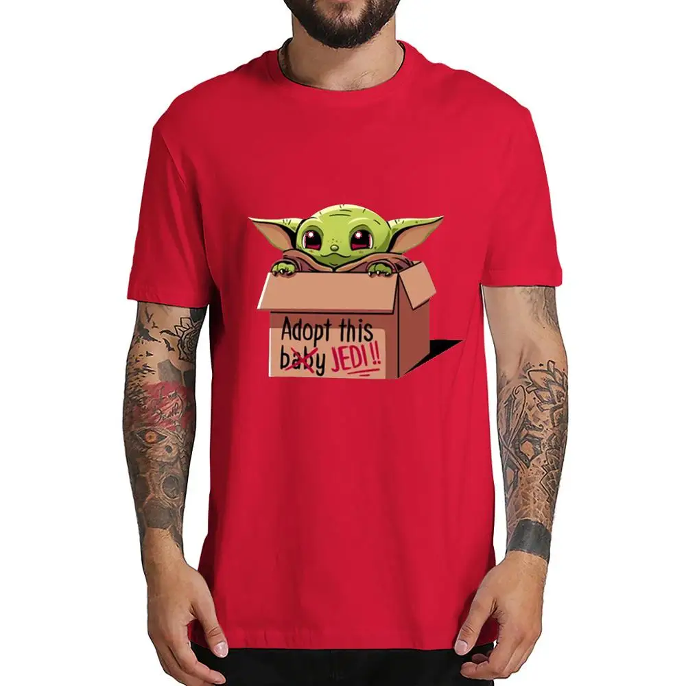 Красный Adopt This Jedi Baby Yoda забавная футболка Мандалорская Мужская короткая футболка Рождество - Цвет: Красный