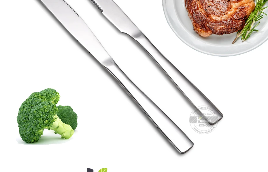 Description Picture 3 of itemKonco Stainless Steel Steak Knives Cutlery Western Style Table Dinnerware Set Serrated Blade Tableware Dinner Knife