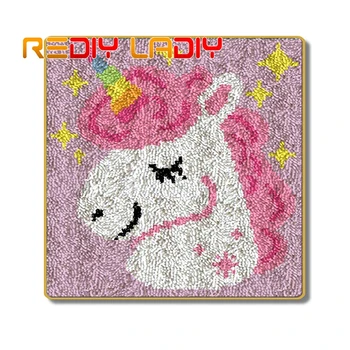 

Latch Hook Kits Make Your Own Rug White Unicorn Crocheting Cushion DIY Carpet Rug Set Acrylic Yarn Printed Canvas Hobby & Crafts
