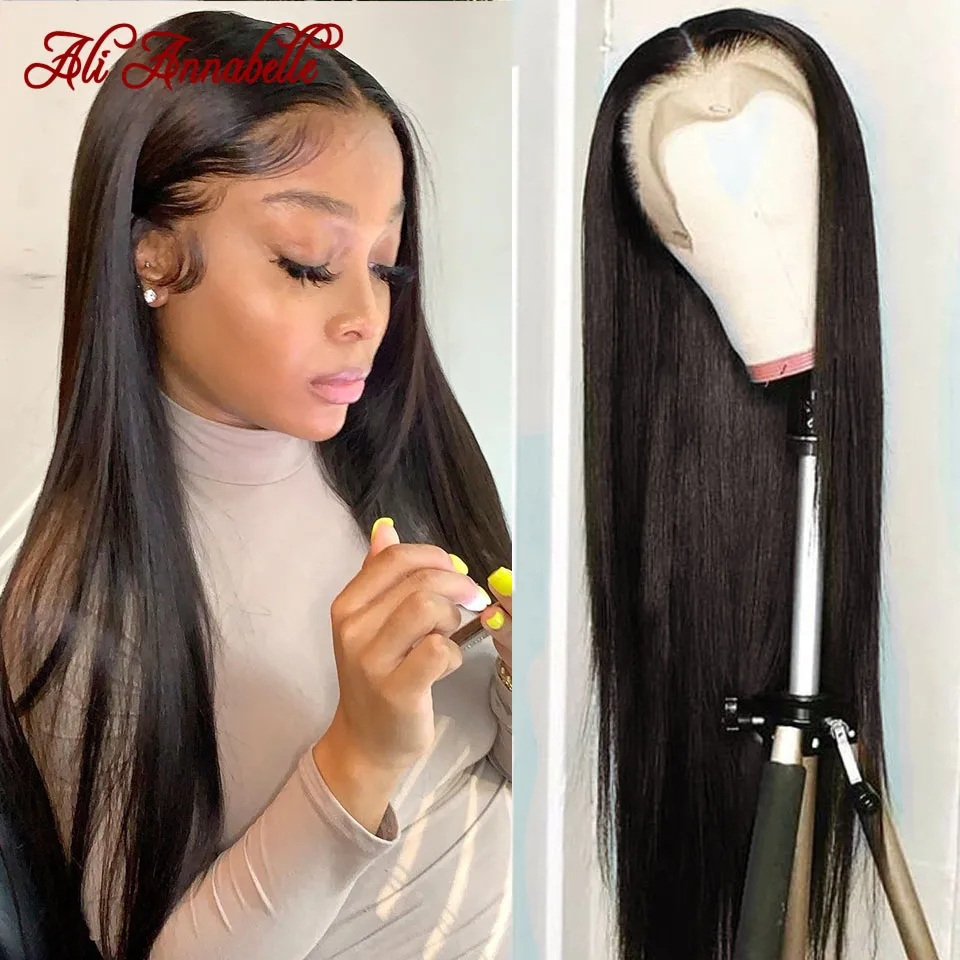 Lace Wig Human-Hair T-Part Ali Annabelle Straight Hairline Pre-Plucked 4x4 13x5x1 150-%