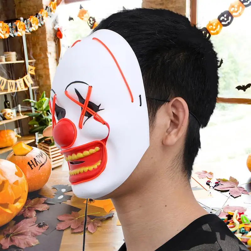 1Pcs Luminous Cold Light Hip-Hop Dance Mask For Halloween Clown Delicate Comical Performance Mask For Wearing Decoration A35
