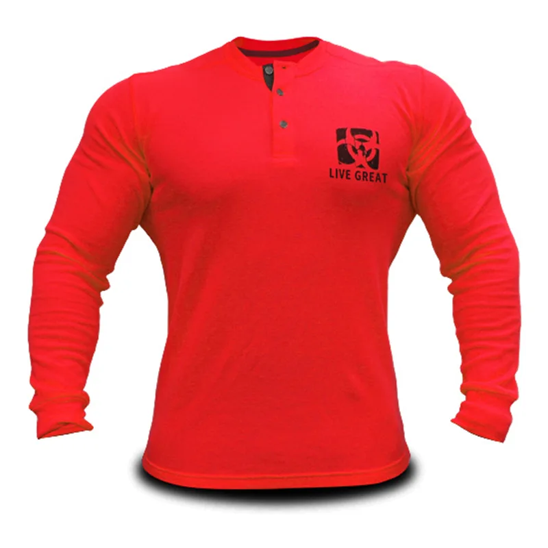 Брендовая мужская рубашка поло с v-образным вырезом и длинным рукавом, осенняя мужская рубашка для фитнеса, военная трикотажная рубашка поло, Отличный свитшот для тренировки, рубашки для бодибилдинга - Цвет: Красный
