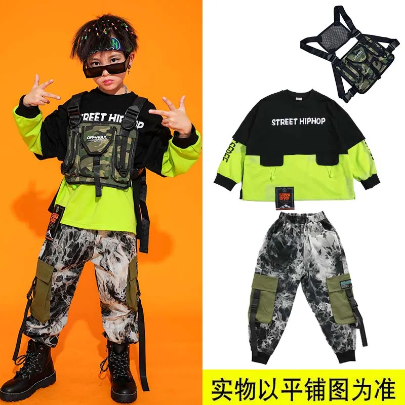 

New Korean Hip Hop Top Pants Kids Street Dance Outfit suits Jazz Suit Children Hiphop Street Dance Clothes Boys Girls Costumes