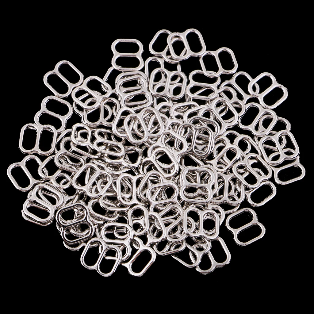 100Pcs Silver Metal Bra Strap Rings/Sliders/Hook Fig 0 Lingerie Adjuster For Crafts