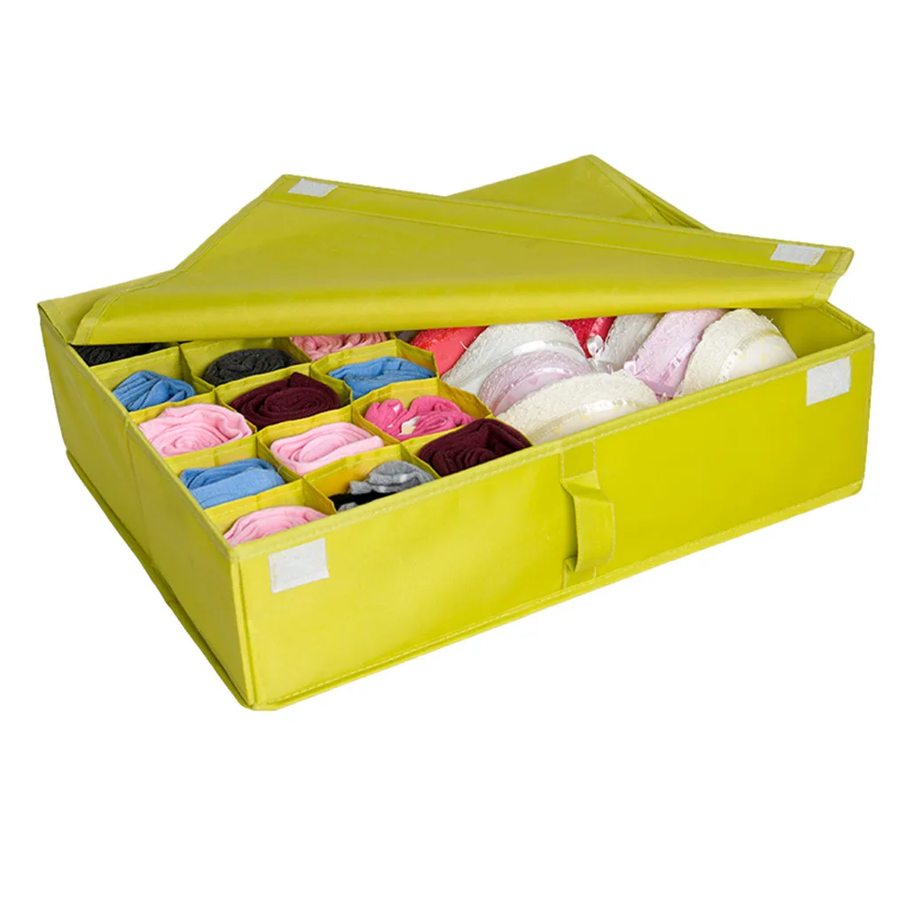 Коробка для хранения нижнего белья, тканевый бюстгальтер, носки, покрытые предметы, сумка для ящика, органайзер для шкафа, многоразмерный органайзер для бюстгальтера, нижнего белья, складной - Цвет: Yellow