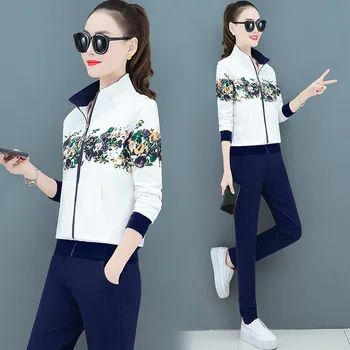 

Spring 2 Piece Set Women Clothing Conjunto Feminino Ropa Deportiva Mujer Floral Print Zip Coat and Pants Jogging Suit Tracksuit
