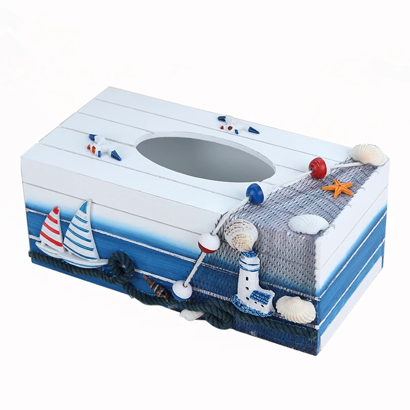 Mediterranean Creative Wooden Tissue Box Multi-Function Napkin Tray Bathroom Hotel Tray Home Decoration Home Storage