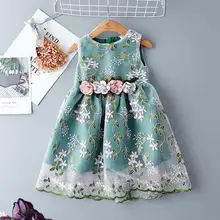 Летние платья для девочек; коллекция года; модное Сетчатое платье без рукавов для девочек; праздничное платье для свадьбы; платья принцессы; детская одежда для девочек