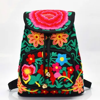 

Ethnic Style Canvas Embroidery Bag Wool Embroidery Women's Backpack Student Flower Bag 2020 New China Womens For Bags