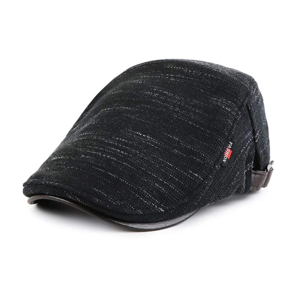 black JAMONT Classic Knitted Newsboy Hats For Men Fall Winter Cabbie Caps Male Gorras Planas Beret Hats Outdoor Warm Flat Golf Caps - Цвет: black