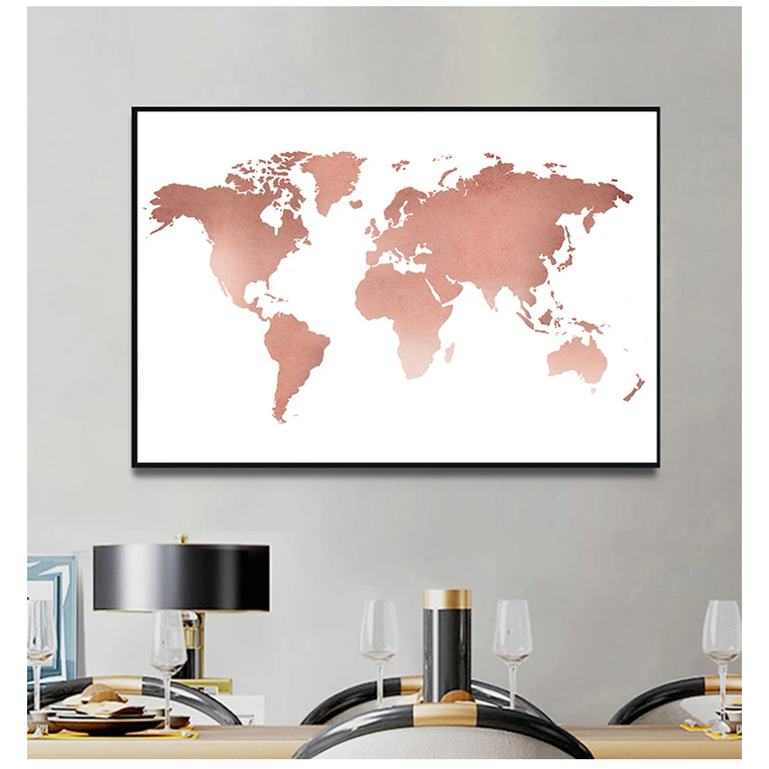 painting for living room home wall art picture rose gold world map print office decor minimalism world map poster canvas painting calligraphy aliexpress