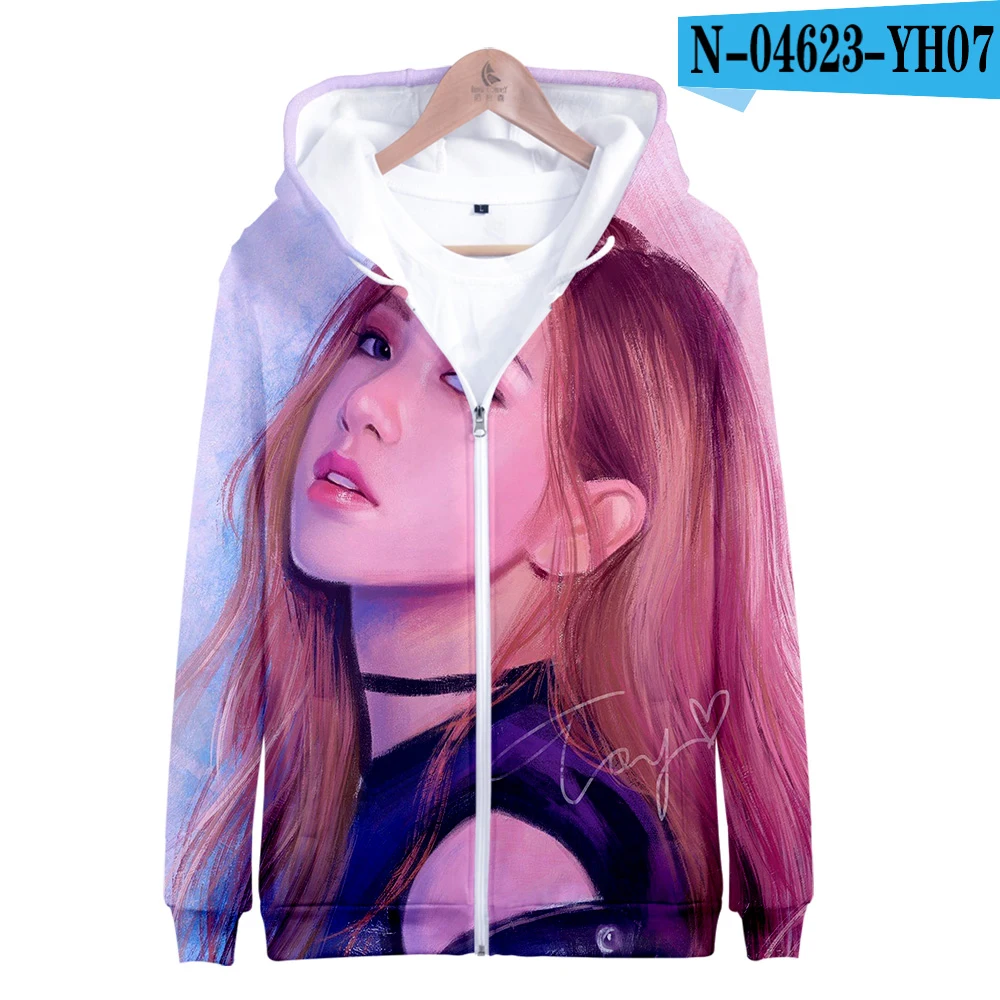 Черный Розовый kpop 3D печатные толстовки на молнии для женщин/мужчин мода длинный рукав толстовка с капюшоном хит-хоп Уличная одежда - Цвет: Коричневый