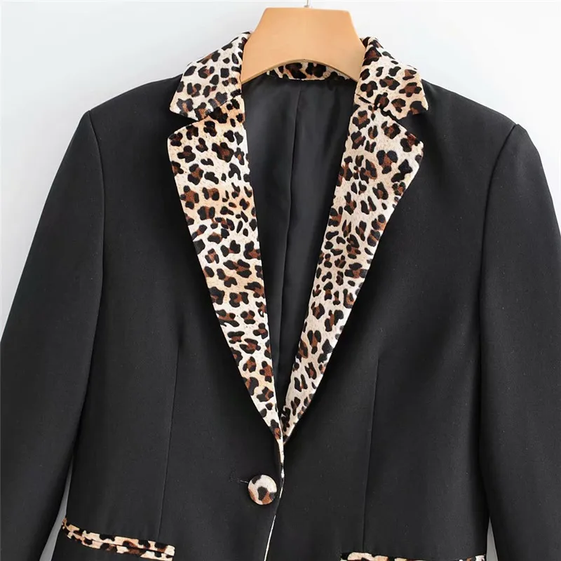

2018 Europe And America Autumn New Style Versitile Fashion Slim Fit Slimming One-Button Leopord Pattern Mixed Colors Suit Jacket