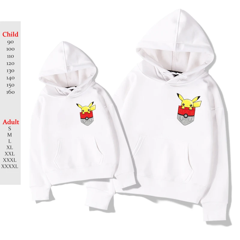 

2019 New Pokemon Print Boy Girl Sweatshirts Family Matching Outfits Toddler Baby Hoodies Winter Warm Clothes Parent-child Outfit