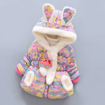 

0-3years/children's Winter Jackets Cartoon Cute Rabbit Infant Outerwear Hooded Warm Thicker Baby Girls Coats Kids Fashion Coat