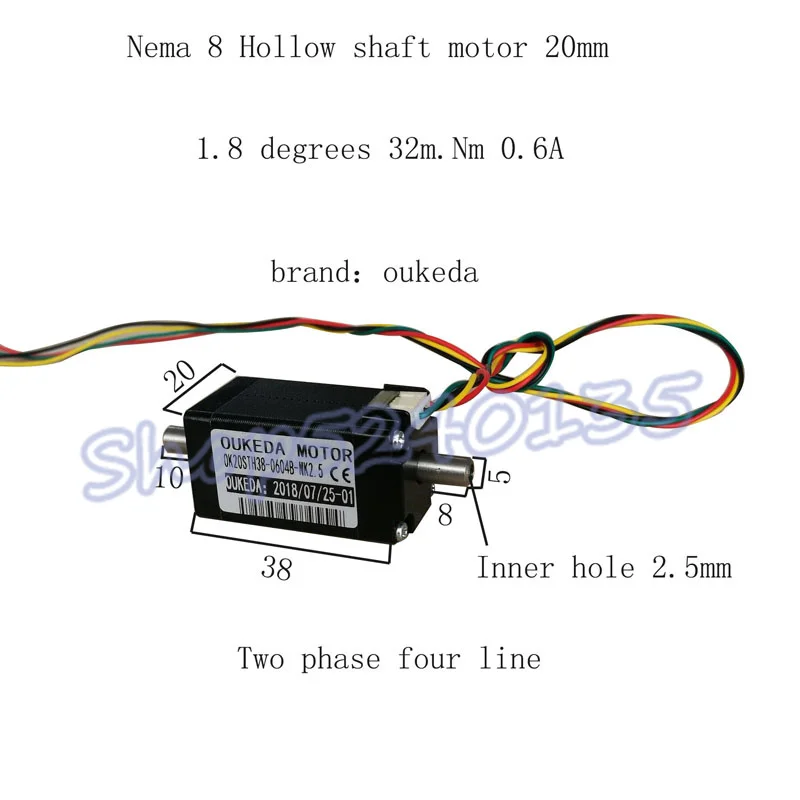 Motor de Eixo Fase Quatro Linha 8 Nema Oco 20mm 1.8 Graus 32m. nm 0.6a 20bygh38 2
