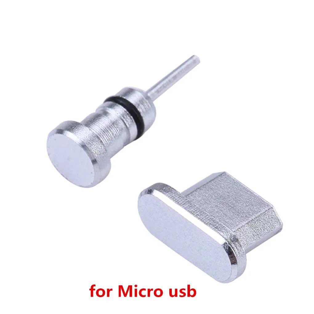NO.3 for Micro usb 2 шт металлический зарядный порт+ 3,5 мм разъем для наушников Пылезащитная заглушка Замена для Android для iPhone для мобильного телефона type-C - Цвет: NO.3 for Micro usb