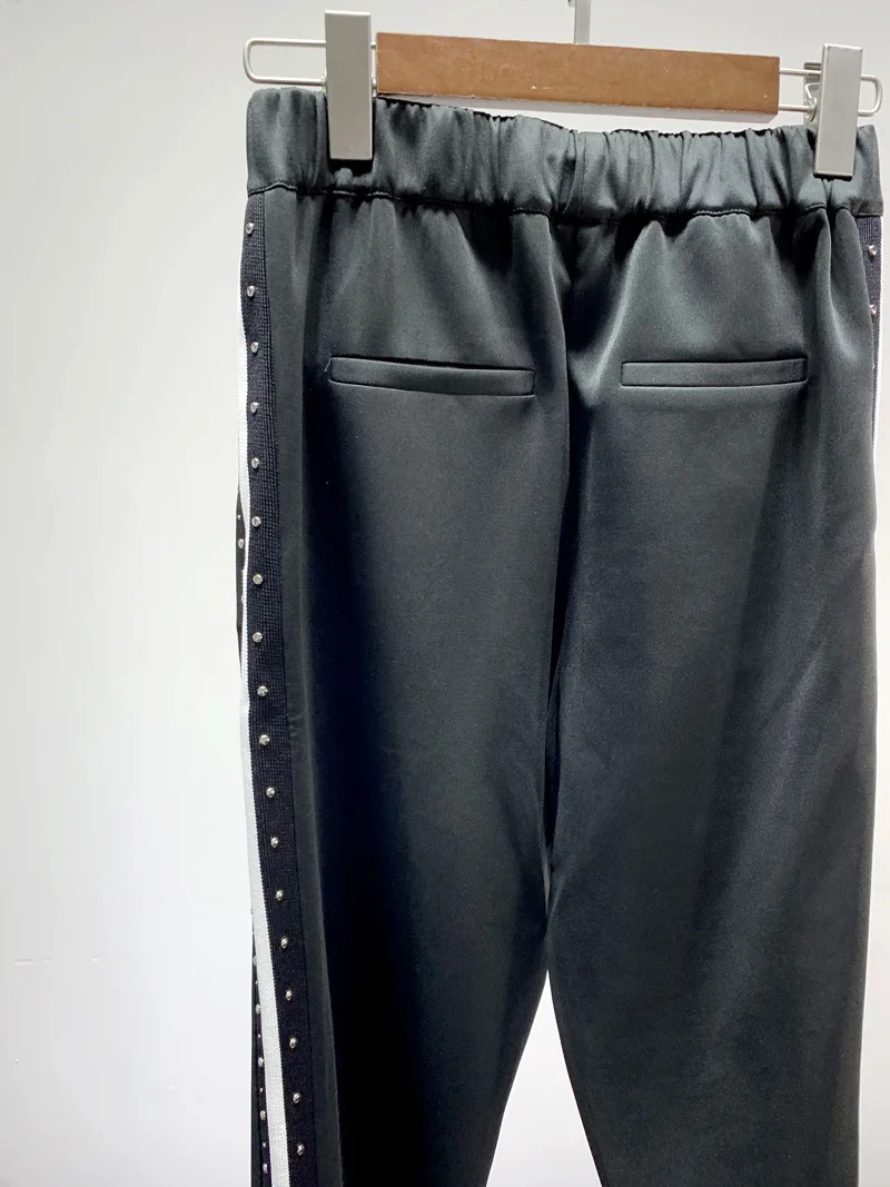 Женские черные длинные штаны с эластичной резинкой на талии, прямые повседневные свободные простые брюки осень зима для женщин