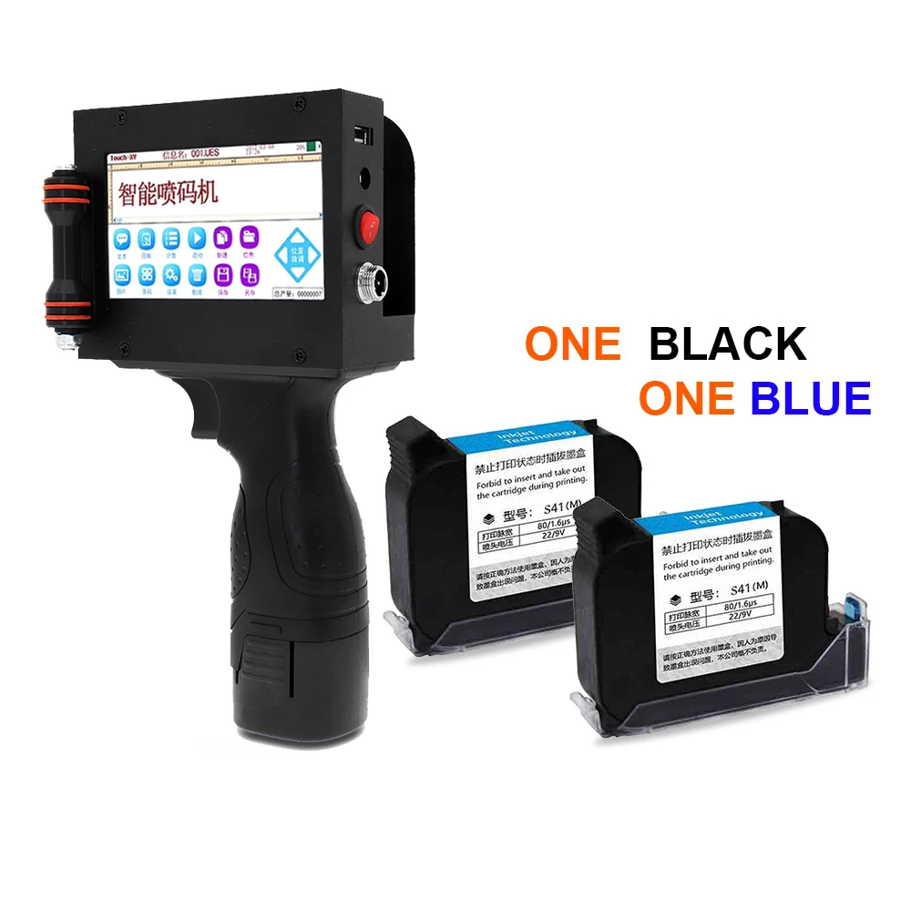 one black one blue Портативные принтеры этикеток ручные Принтеры штрих-кода для даты, времени, письма, qr-кода, изображения для пластика, металла, картона, дерева, стены - Цвет: one black one blue