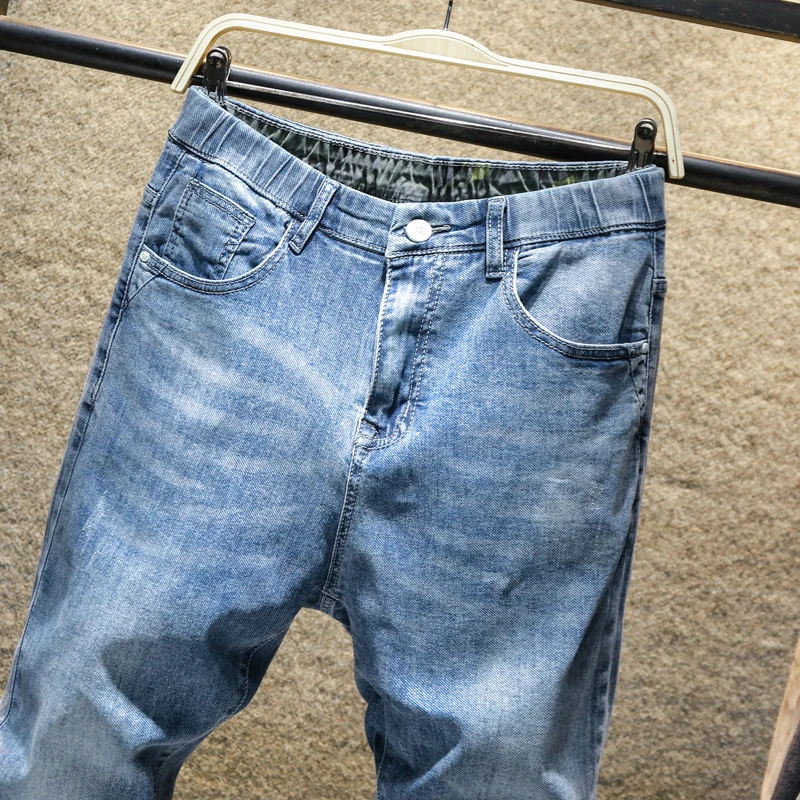 Great Value New Men's Casual Jeans Cotton-containing Micro-elastic Tapered Clothes Denim Pant Streetwear Prewashed Male Denim Pants blue