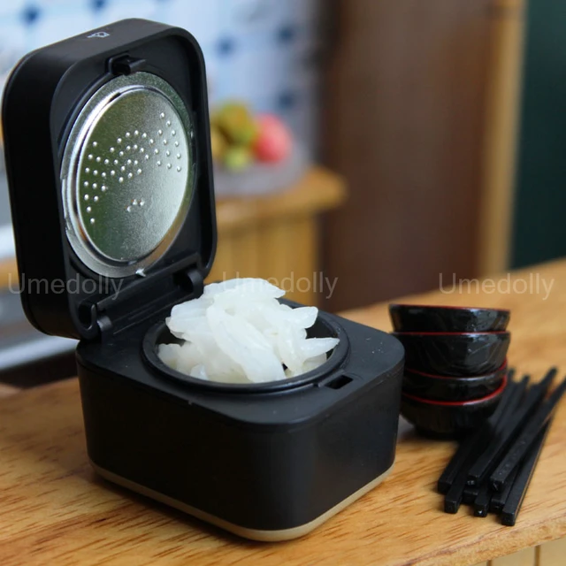1:12 Scale Dollhouse Miniature Rice Cooker Mini Chopstick for Barbies Doll Pretend Play Kitchen Cooking Utensils Accessories Toy 3