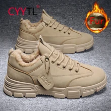 

CYYTL 2021 Winter Keep Warm Couple Men's Boots Leather Fully Fur Lined Outdoor Snow Walking Shoes Casual Anti Slip Booties