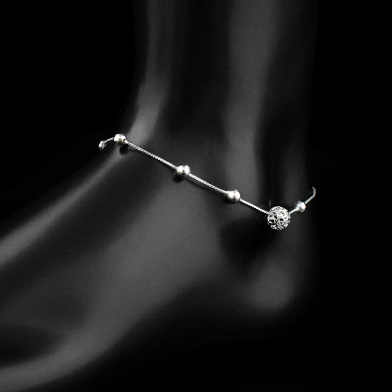 Hot Sale Fashion 925 Sterling Silver Anklet Chain Hollow Ball Pendant Anklets Bracelet Chain For Women’s Wedding Jewelry Gift