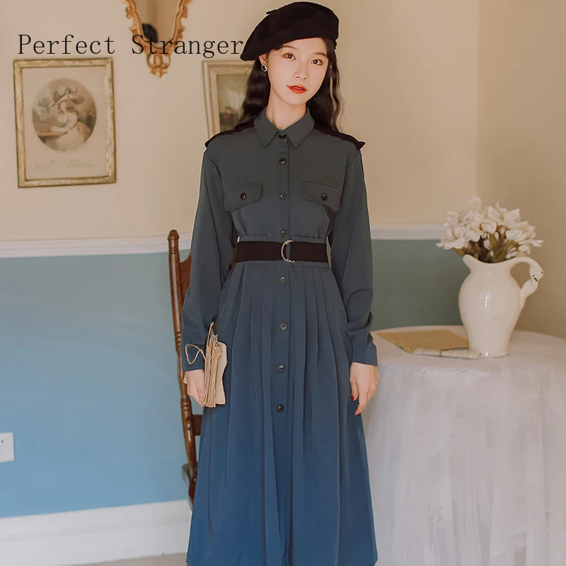 2020 Autumn Winter New Arrival Hot Sale Turn Down Collar Long Sleeve Women Long Dress