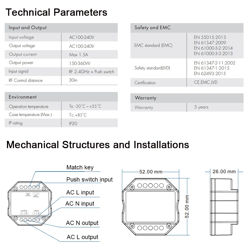 Светильник Triac 220V 110V 230V AC 2A 480W 2,4G RF беспроводной пульт дистанционного управления Вкл/Выкл умный светодиодный светильник переключатель SS-B для светодиодный лампы