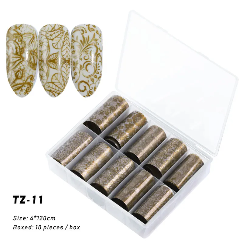 FlorVida 10pcs/set 4*120cm Nail Foil Stickers Leopard Pattern Decal Design for Nails Salon Wholesale Nail Art Foil Decoration - Color: TZ-11