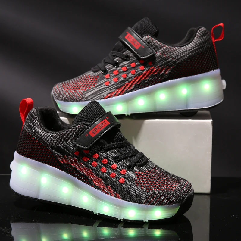 ULKNN светящиеся кроссовки с двумя колесами, зарядка через usb, светодиодный светильник, обувь для катания на роликах для детей, обувь для мальчиков и девочек, светильник