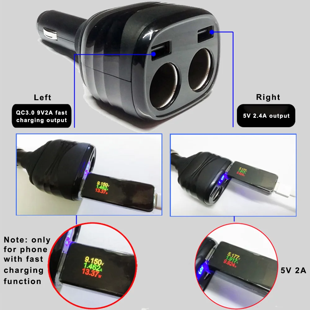 Автозапчасти разветвитель гнезда автомобильное зарядное устройство с 2 USB