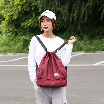 

Women Nylon Bag Outdoor Fitness Drawstring Beam Mouth Backpack Lady Waterproof Sports Bag Travel Knapsack Woman Shoulder Bags