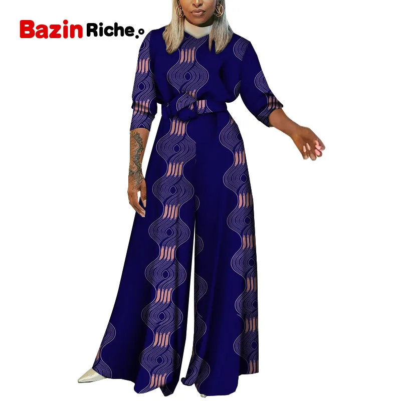 

African jumpsuit for Women Long Sleeve V-necklace Dress with Belt Dashiki jumpsuit Plus Women Fall 2020 Elegant Party WY7344