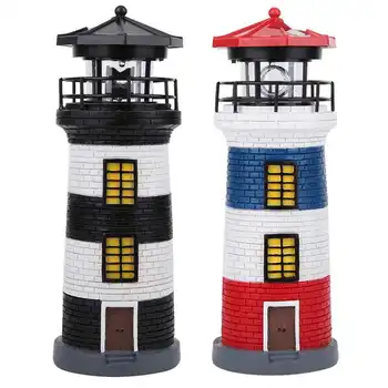 

LED Solar Power Lighthouse Statue Rotating Outdoor Light Garden Yard Lawn Craft Ornament