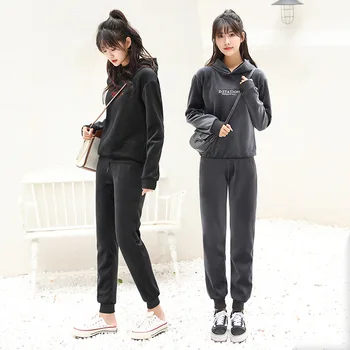 

Women Two Piece Set Top and Pants Winter Thick Woman 2 Piece Sets Sweat Suits Korean Clothes Sweatsuit Warm