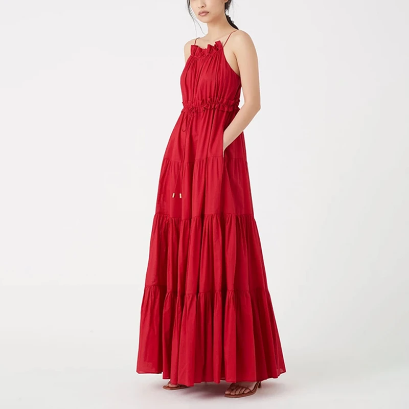 Cena TWOTWINSTYLE Ruffles sukienek kobiety kwadratowy kołnierzyk Spaghtti pasek wysokiej talii marszczona sukienka kobieta modna odzież 2019 fala