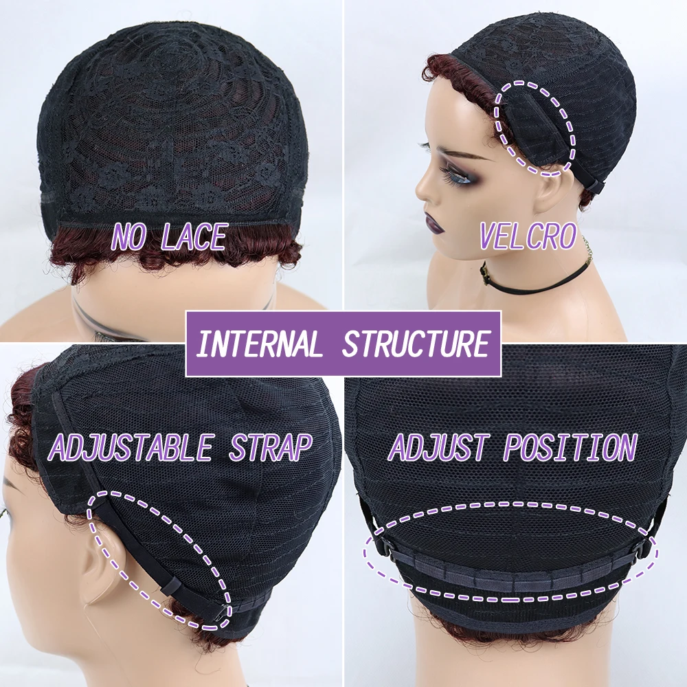 Short Curly Hair Wigs Pixie Cut Brazilian Human Hair For Black Women Natural Black 150% Density Glueless Afro Kinky Curly Wig