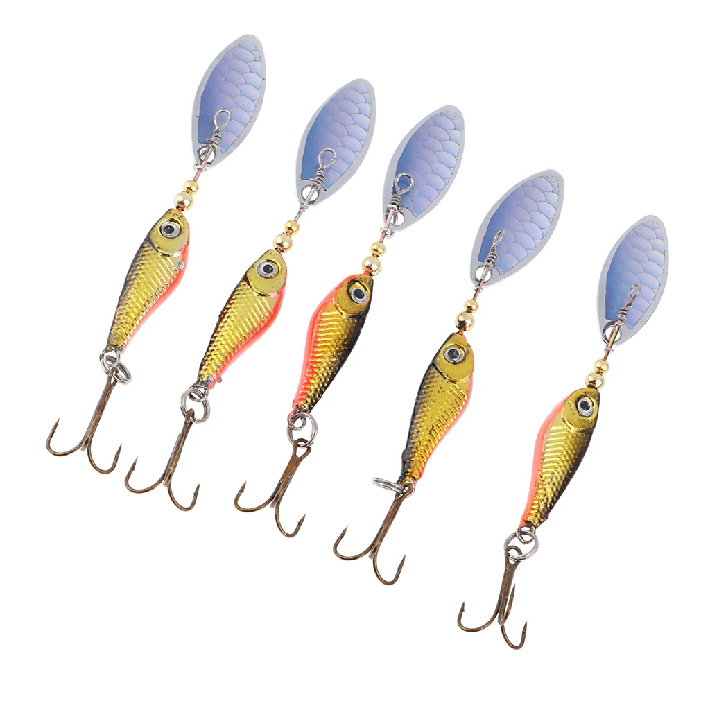 5pcs Fishing Lure Spinnerbait, Bass Trout Salmon Hard Metal Spinner Baits Kit Fishing Tackles