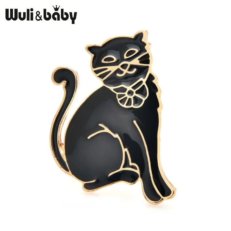 От \ T Wuli & baby Милая черно белый эмалированный броши кошки для женщин из сплава в