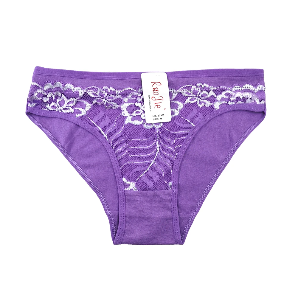 Big Size Lace Underwear Cotton Big yards Briefs Sexy Ladies panties Plus size cotton crotch women 2xl 3xl underwear - Color: purple