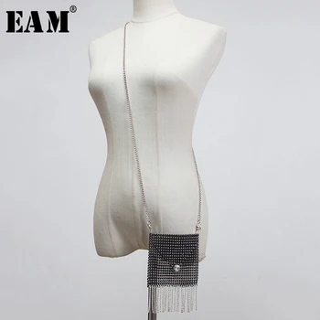 

[EAM] Women New Rhinestones Split Joint Metal Chain Long Personality Accessories Fashion Tide All-match Spring Autumn 2020 1Y103