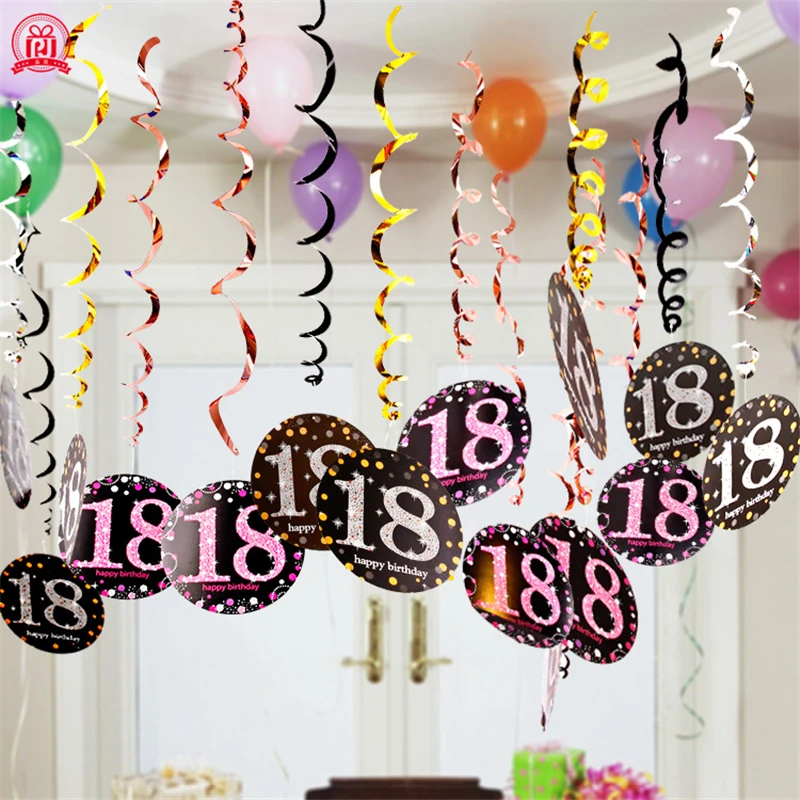 6 шт. ПВХ спираль с днем рождения Swirl 18 21 30 40 50 60 70 лет висячие украшения день Декор