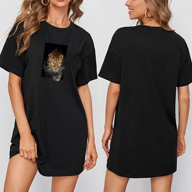 

2020 Cool Panther Print Women Plus Size Mini Dress Summer Short Sleeve T-shirt Dresses Casual Loose Female Simple Party Vestido