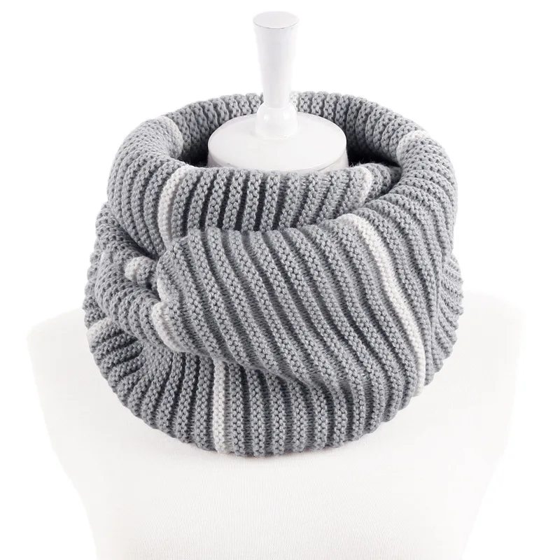 

Winter Warm Knit Infinity Scarf Women Man Winter double Circle Loop Scarfs Scarves Striped Ring scarf