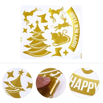 

2 Pcs 1 Bag Static Window Clings Xmas Glass Stickers Fridge Posters (Golden)